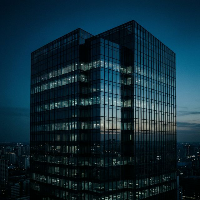 Corporate headquarters at night